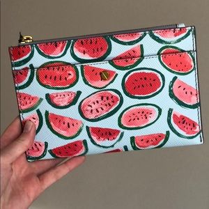 J Crew Medium Pouch Watermelon Print Purse Wallet Clutch Zipper Summer Fruit NWT